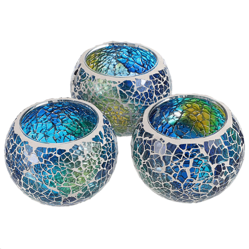 Round Blue Pillar Candle — Set of 3