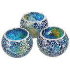 Round Blue Pillar Candle — Set of 3