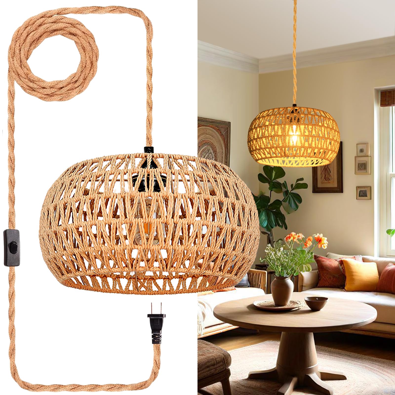 Boho Rattan Ceiling Light — 6"