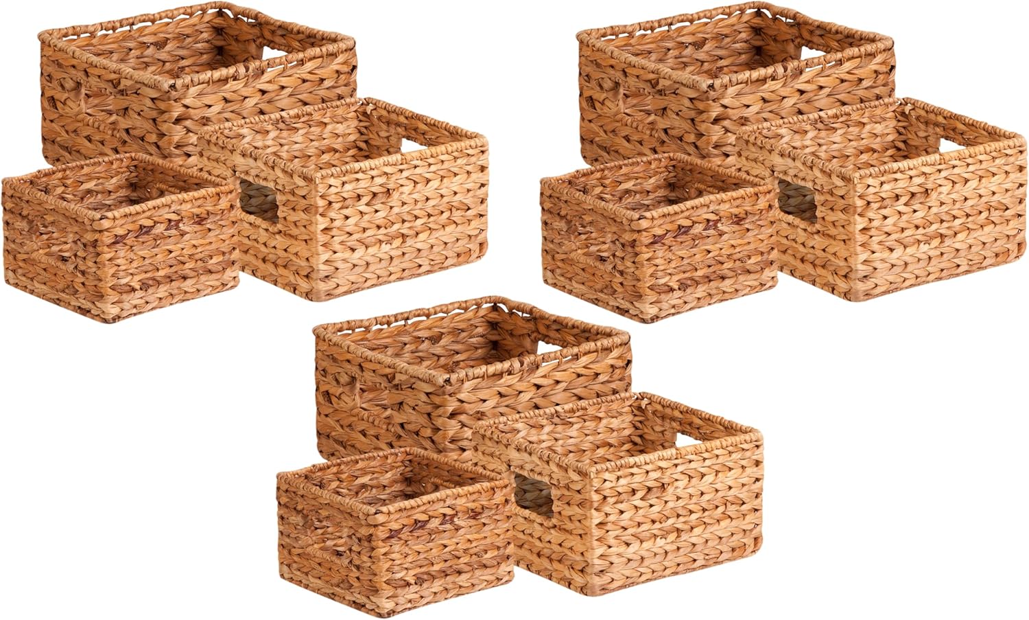 Boho Rattan Woven Basket — 9" — 9" - 12" L x 9" - 12" W x 6" - 7" H