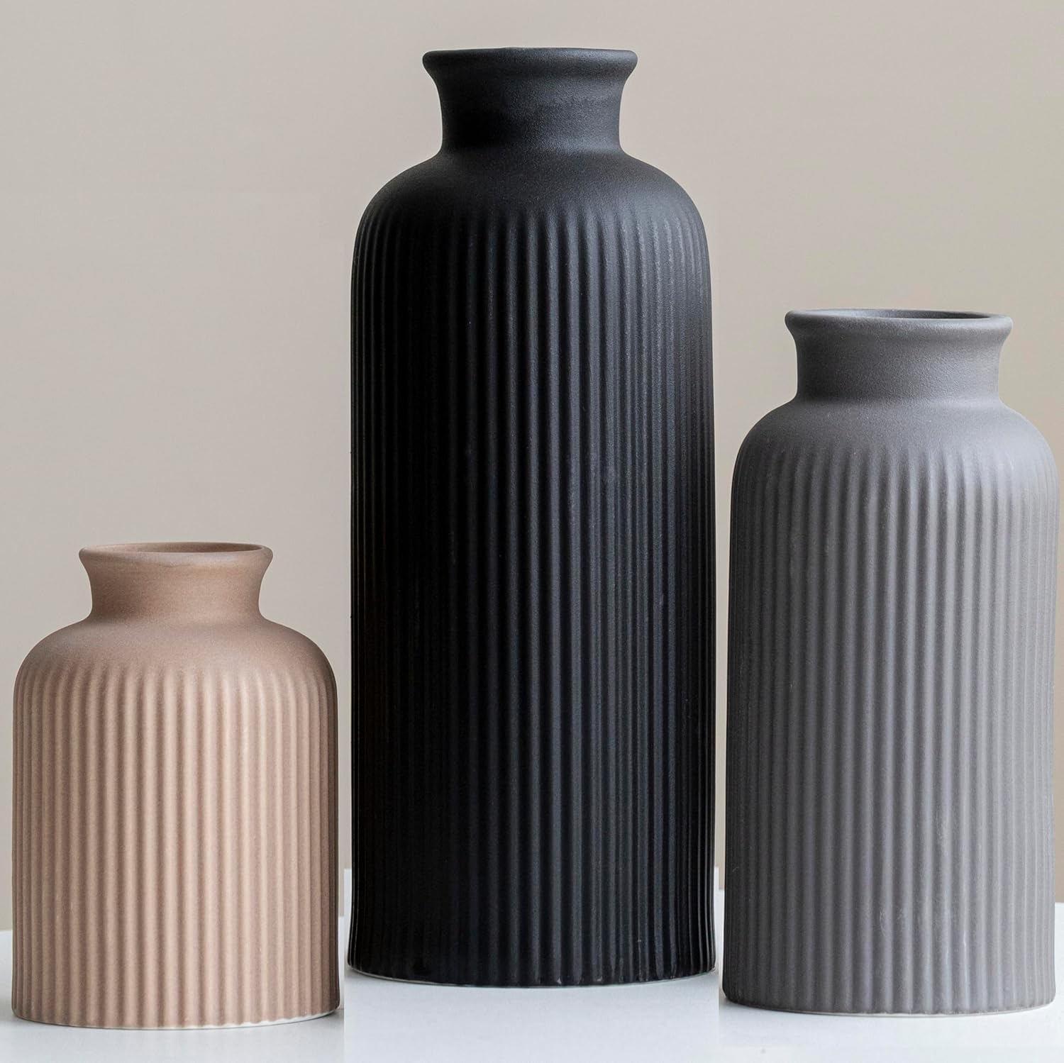 Modern Beige Decorative Vase — Large Black Mix