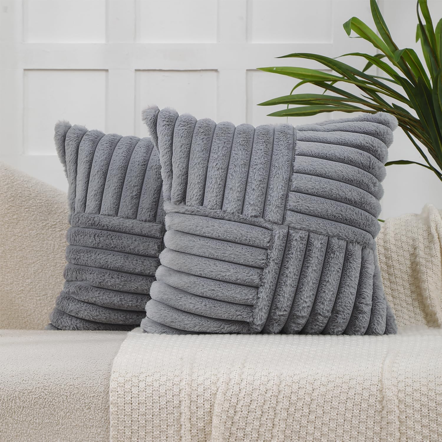 Velvet Boho Beige Throw Pillow Cover — 18" — Gray