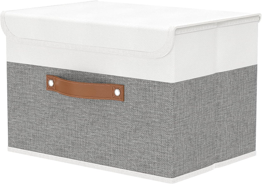 Linen Beige Storage Bin — 9" — White/Grey