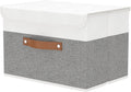 Linen Beige Storage Bin — 9" — White/Grey