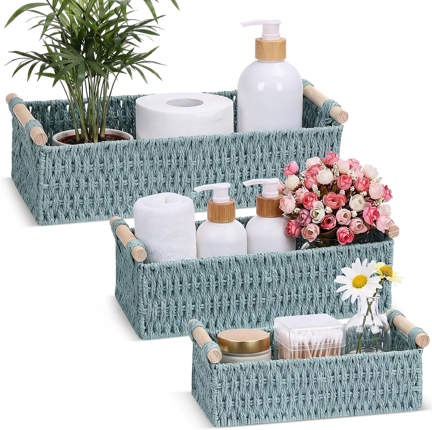 Boho Beige Basket — Grey Blue