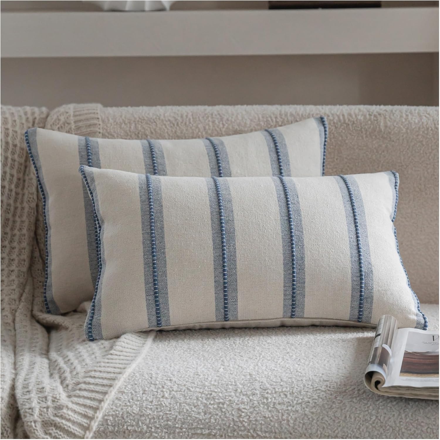 Boho Beige Throw Pillow Cover — 18" — Classic Blue