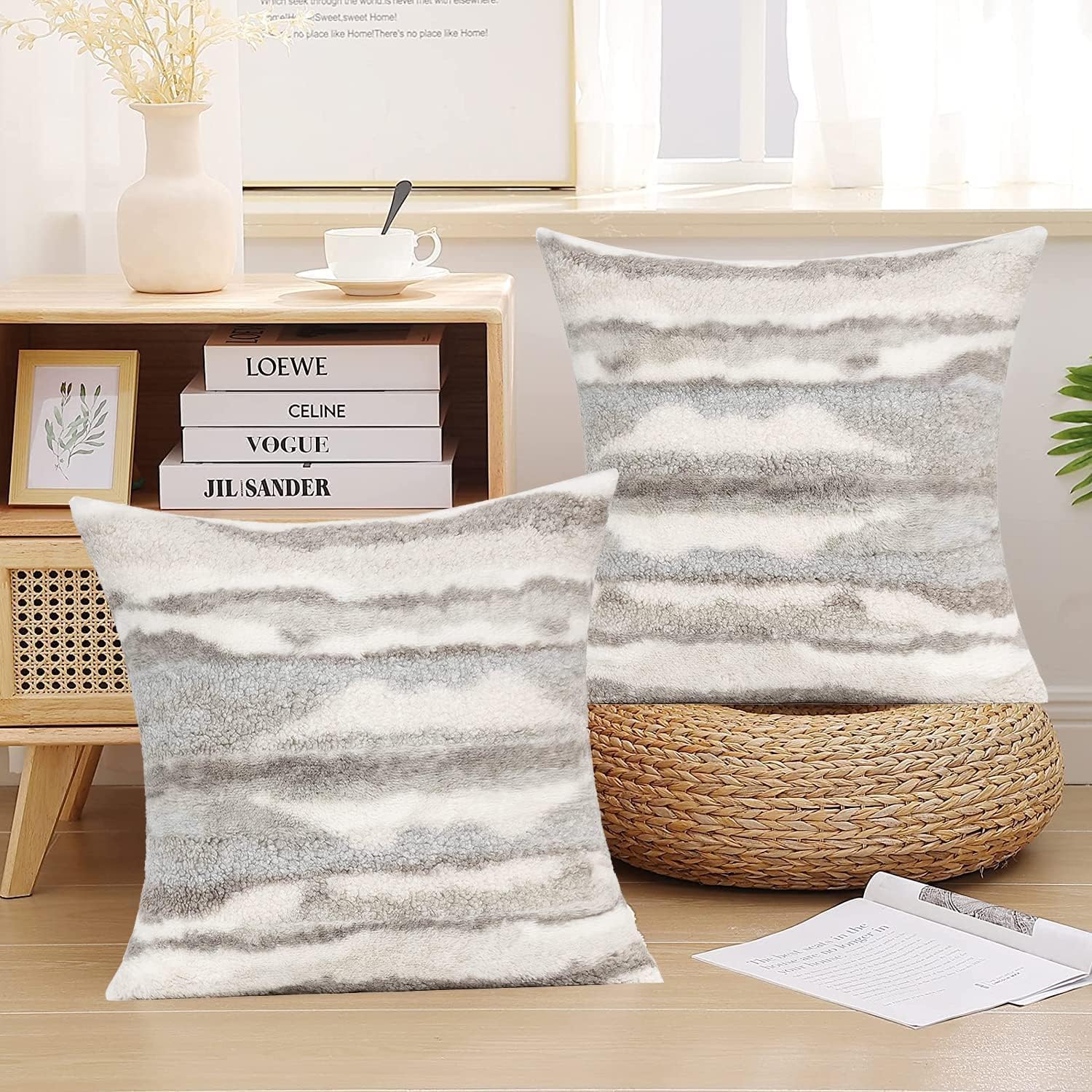 Boucle Boho Beige Throw Pillow Cover — 18" — Grey