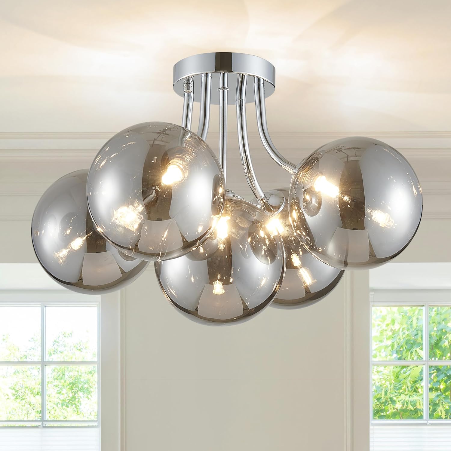Luxe Gold Chandelier — 4-Light — Grey with Chrome Canopy 5 Lights