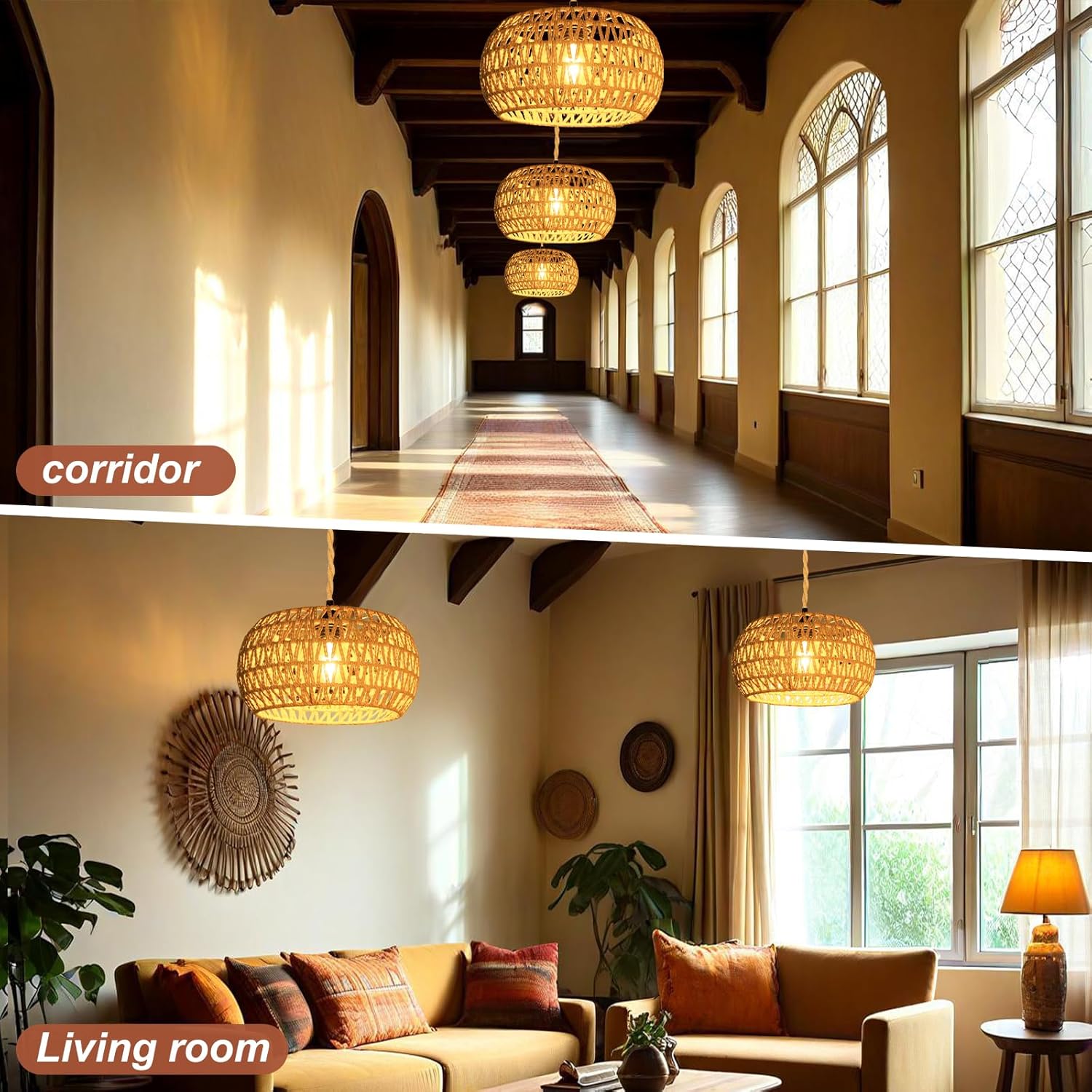 Boho Rattan Ceiling Light — 6" - View 7