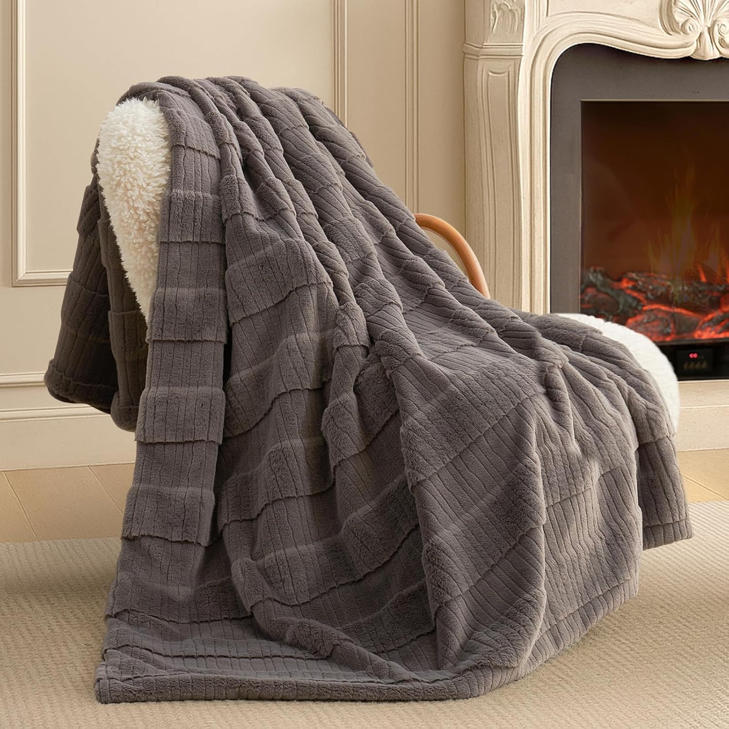Beige Throw Pillow — 55" — Textured Charcoal Grey