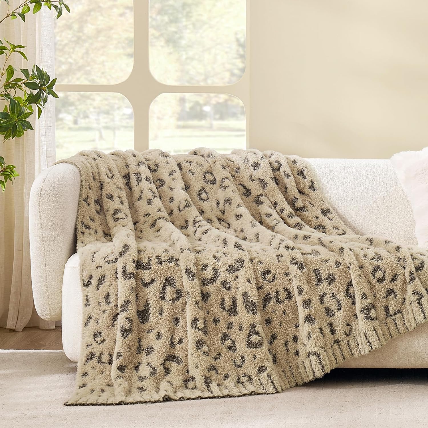 Beige Throw Pillow — 50" — Brown Leopard