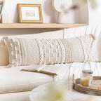 Lumbar Boho Beige Throw Pillow Cover — 36" - View 9