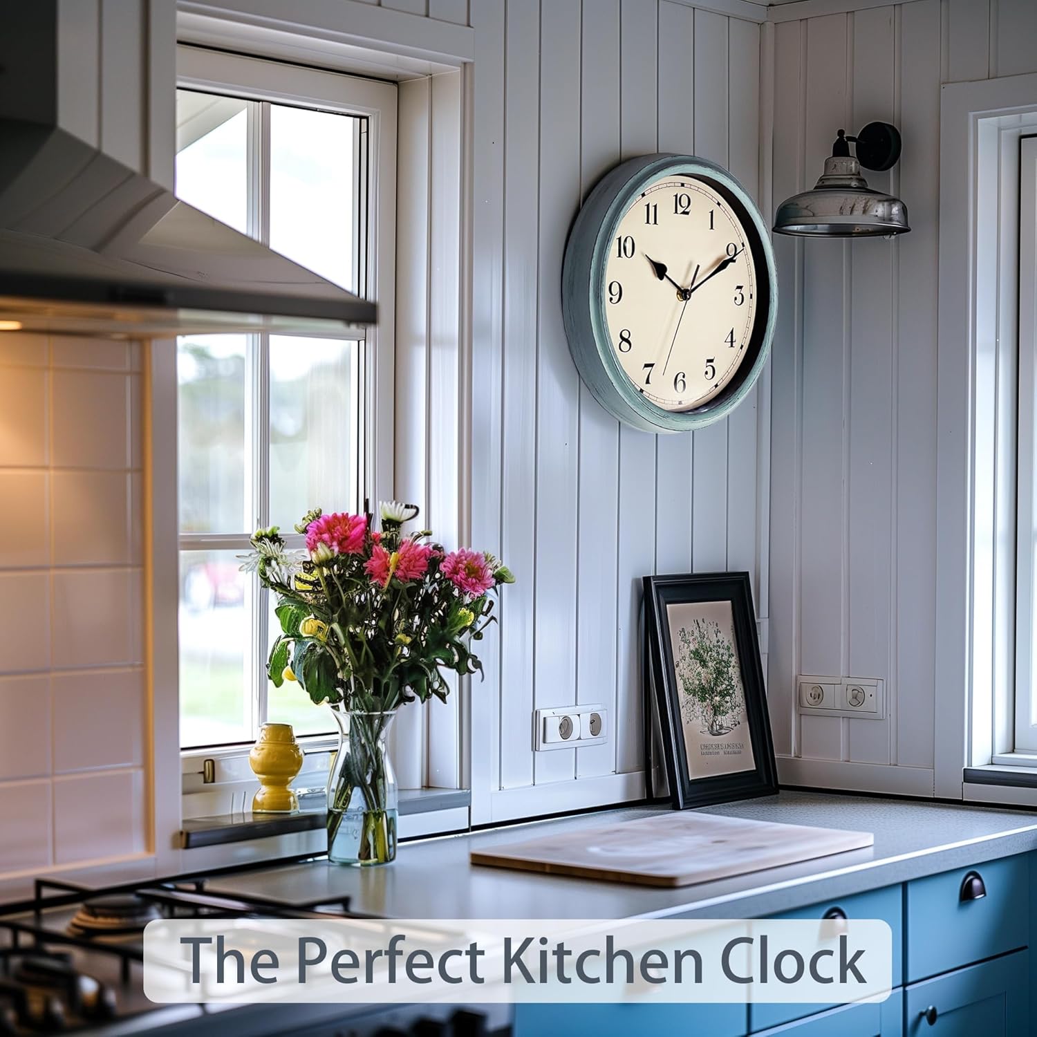 Battery Operated Farmhouse Blue Wall Clock — 11" - View 4
