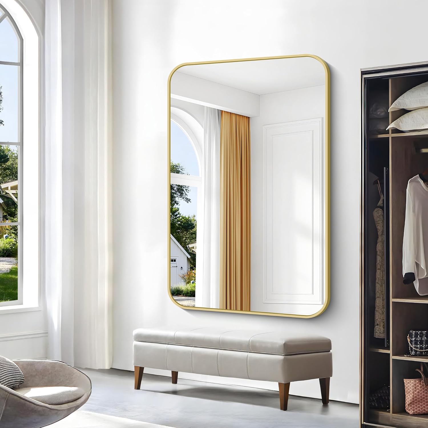 Round Luxe Beige Wall Mirror — 60" - View 4