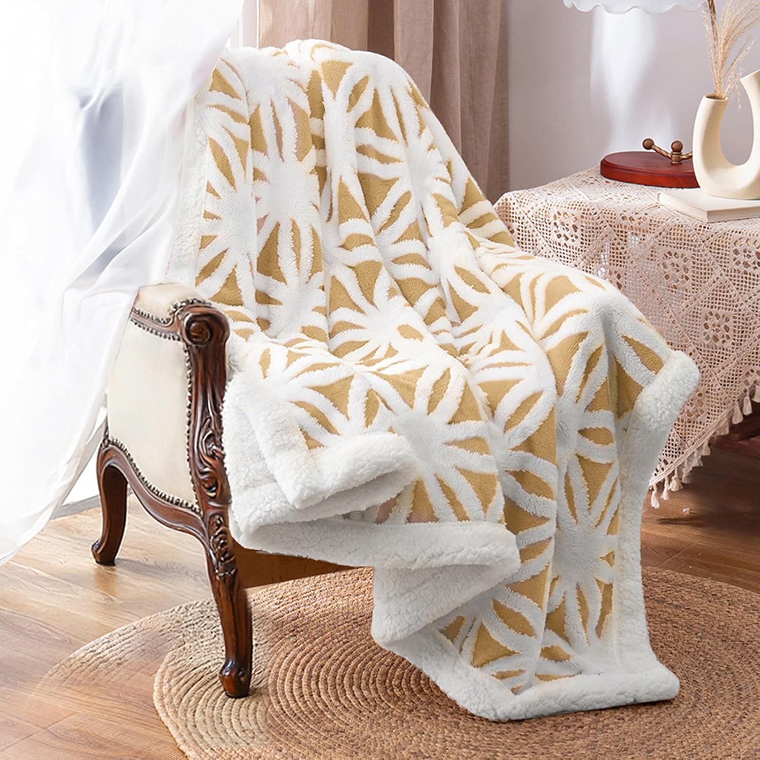 Beige Throw Pillow — 51" — Yellow