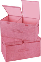 Linen Beige Storage Bin — Pink