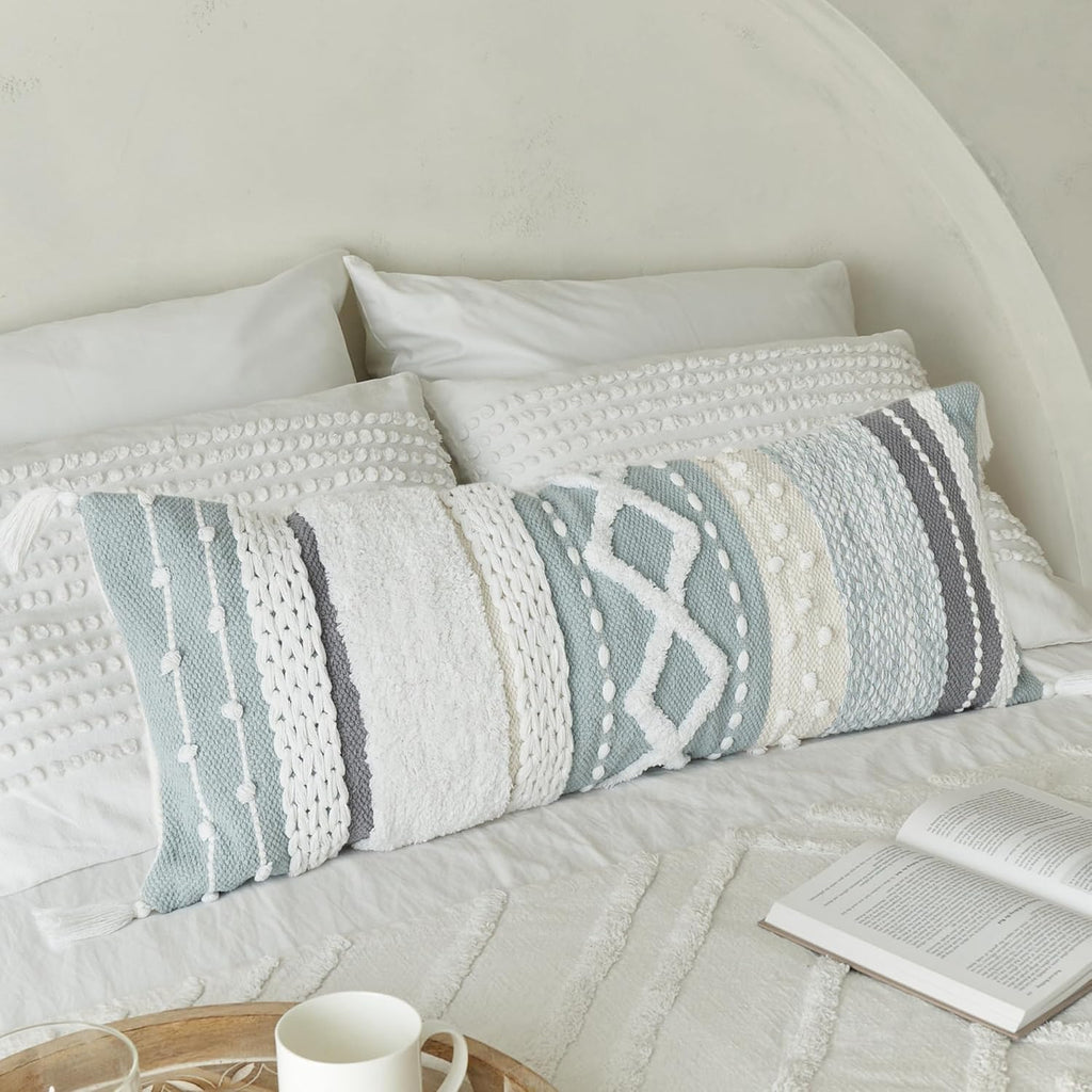 Lumbar Boho Blue Pillow Cover — 14x36 - View 7