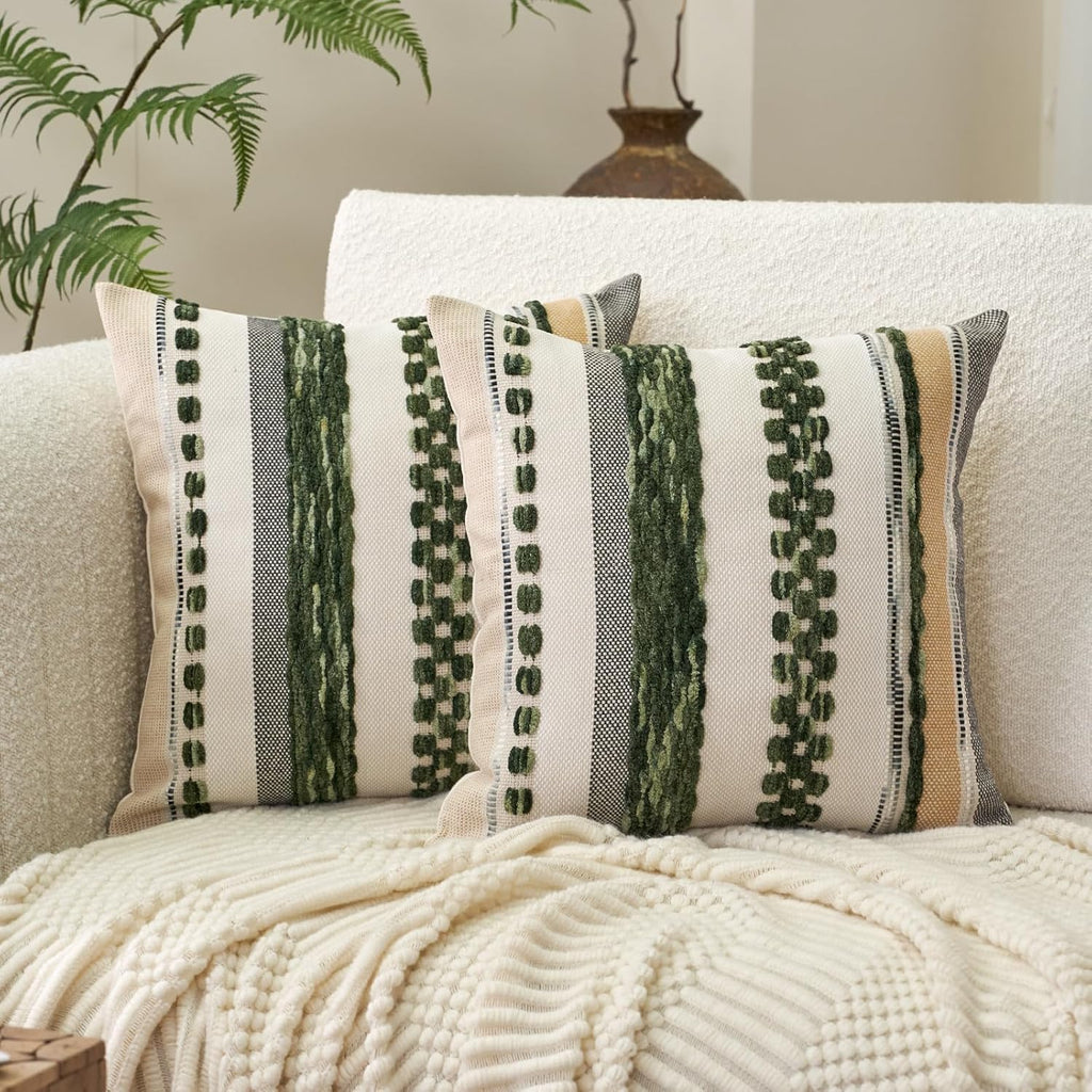Tufted Boho Black Throw Pillow Cover — 18" — Dark Green