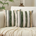 Tufted Boho Black Throw Pillow Cover — 18" — Dark Green