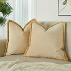Velvet Boho Beige Throw Pillow Cover — 26" — Khaki