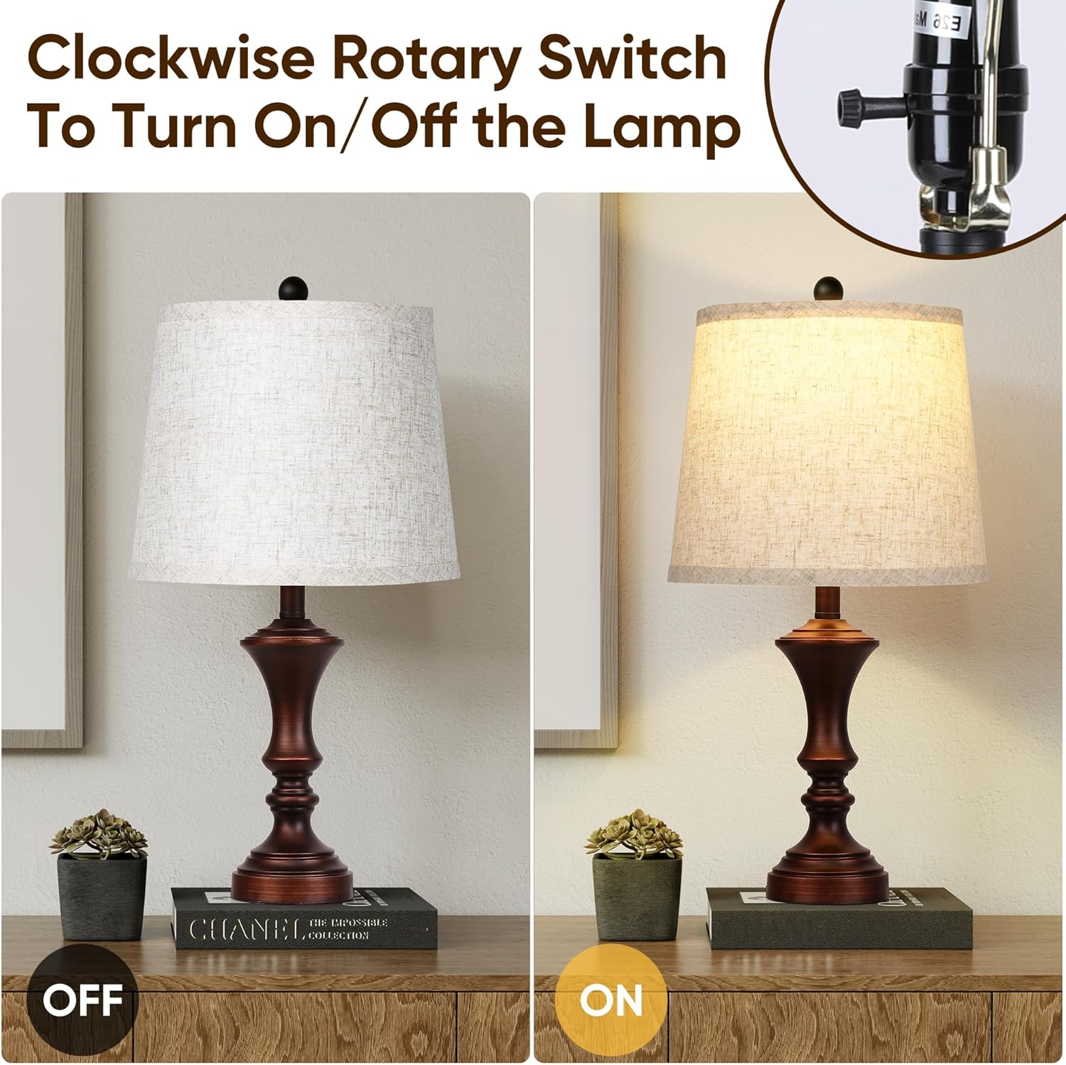 Vintage Farmhouse Black Bedside Lamp — Set of 2 - View 4