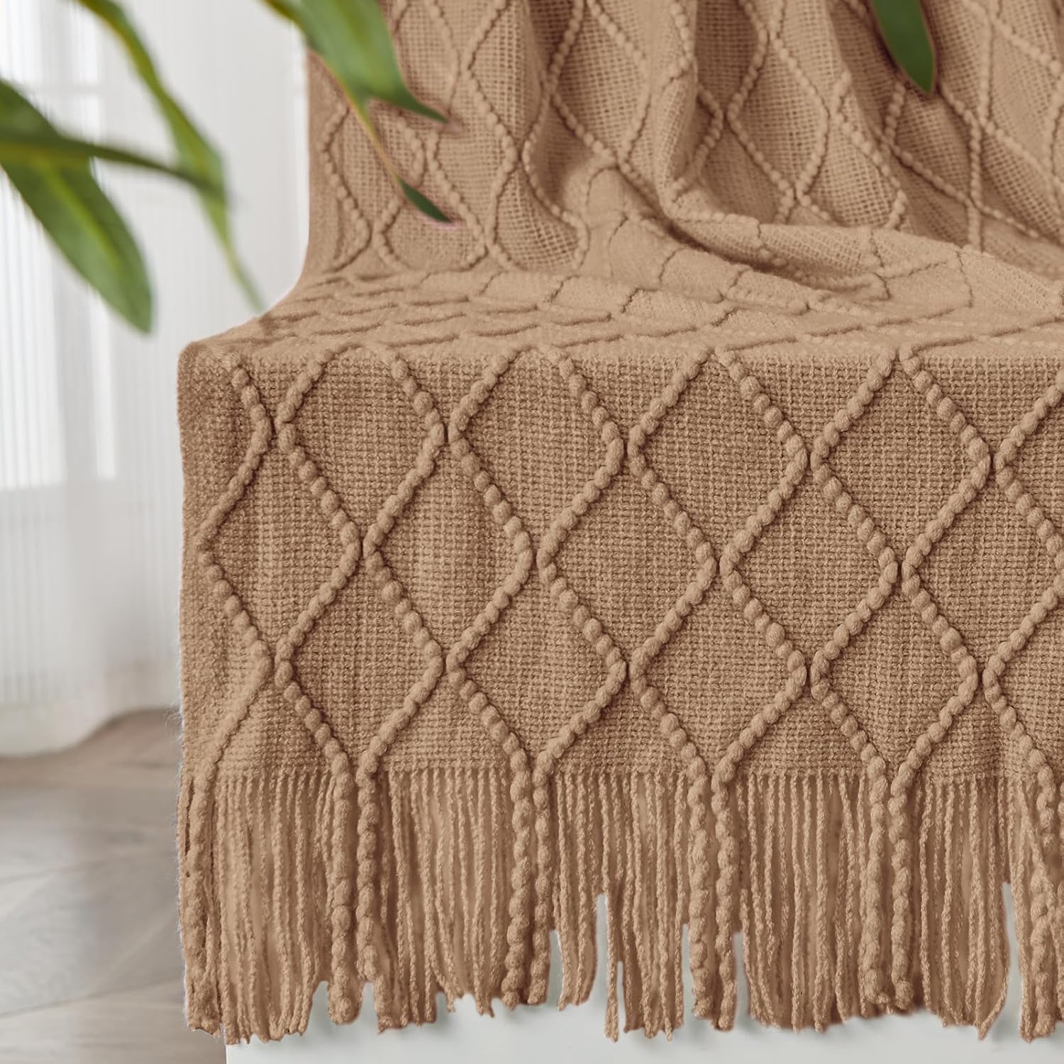 Boho Beige Throw Pillow — 50" — Khaki