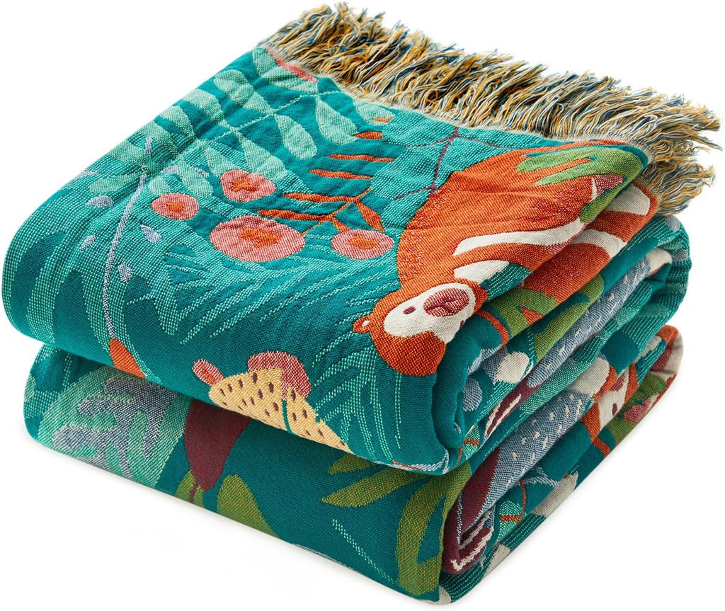 Boho Blue Throw Pillow — 50" — Forest Animal