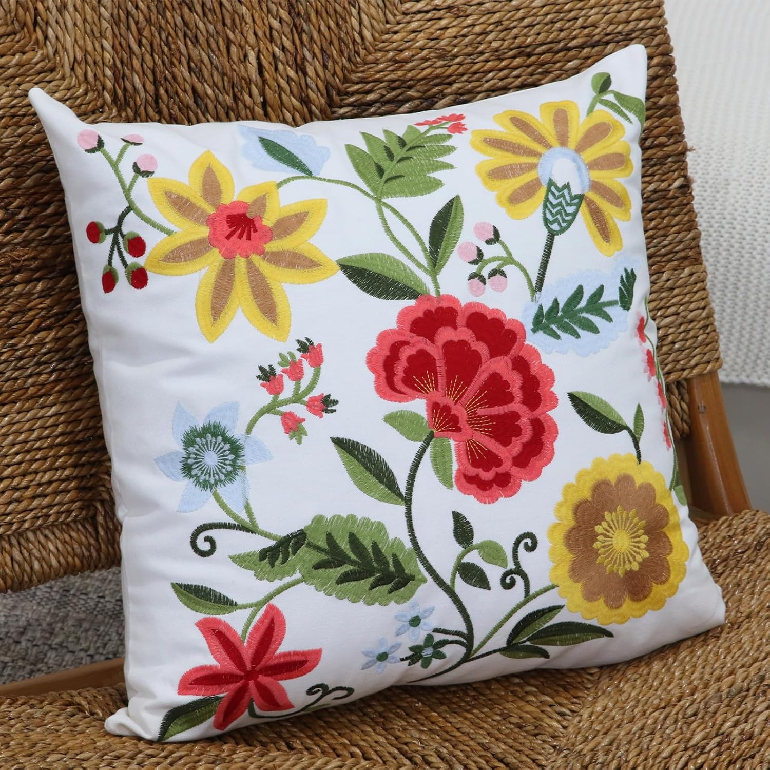 Embroidered Boho Blue Throw Pillow Cover — 18" - View 6