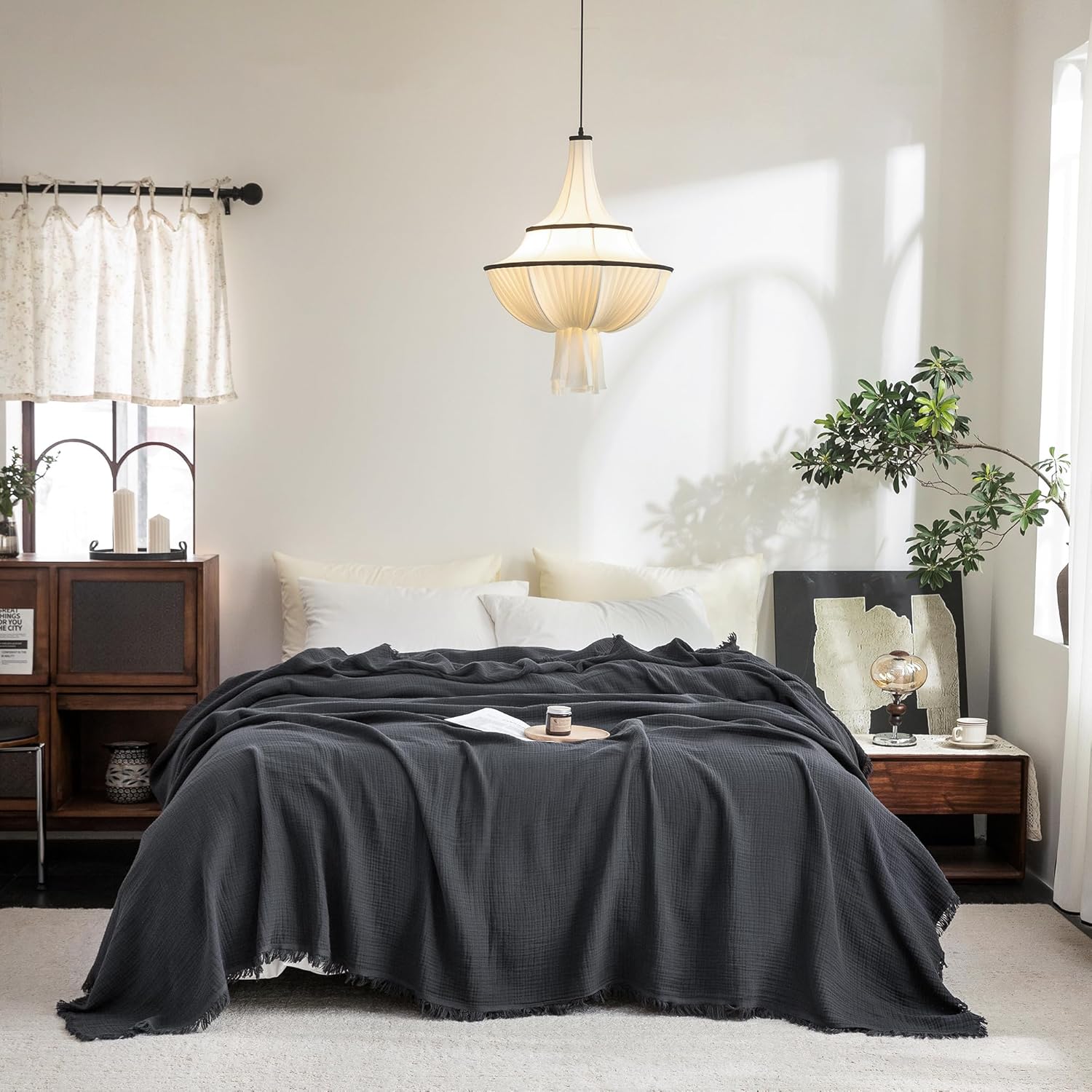 Beige Throw Pillow — 104" — Dark Gray