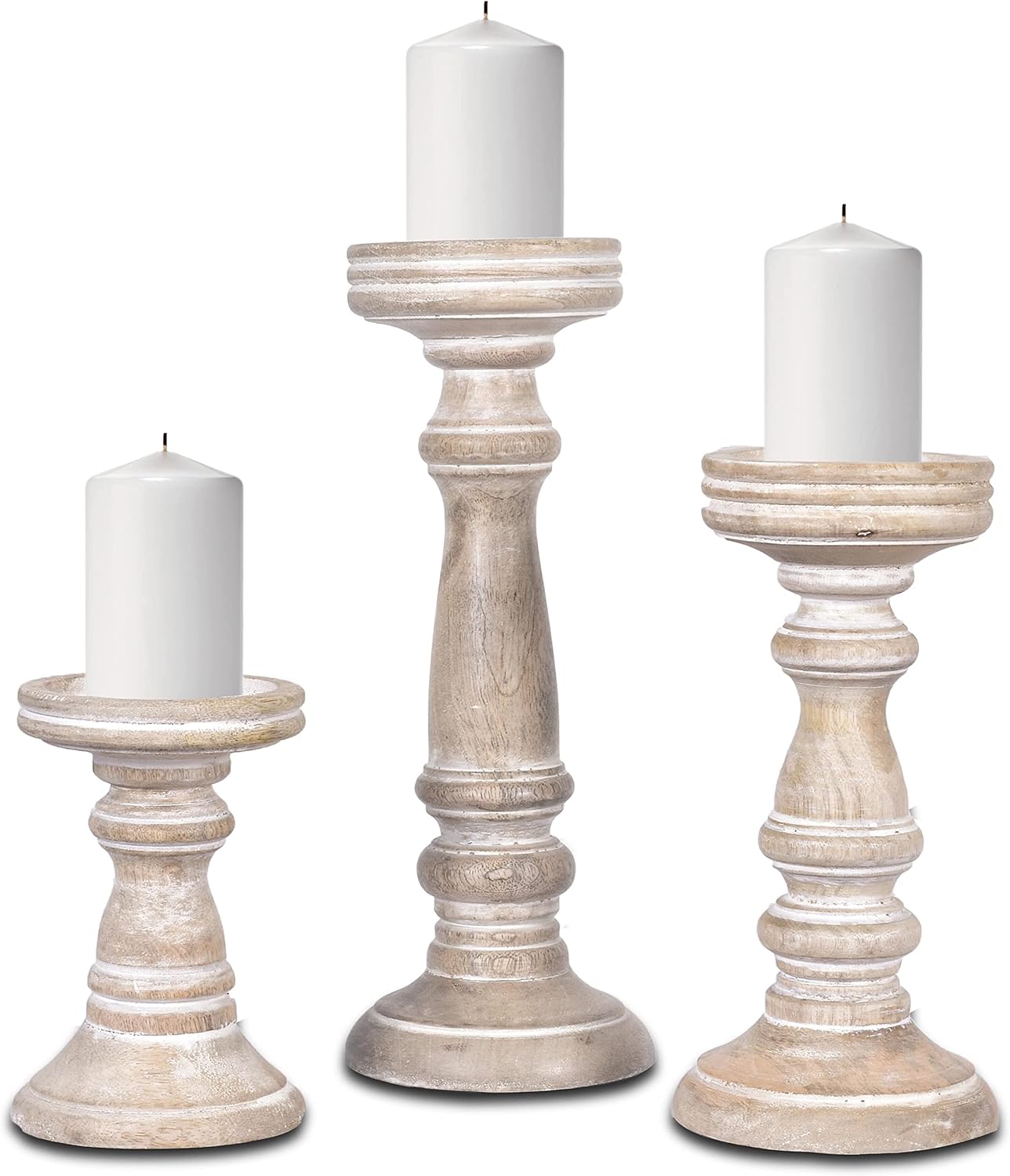 Black Pillar Candle — Set of 3 — Whitewash