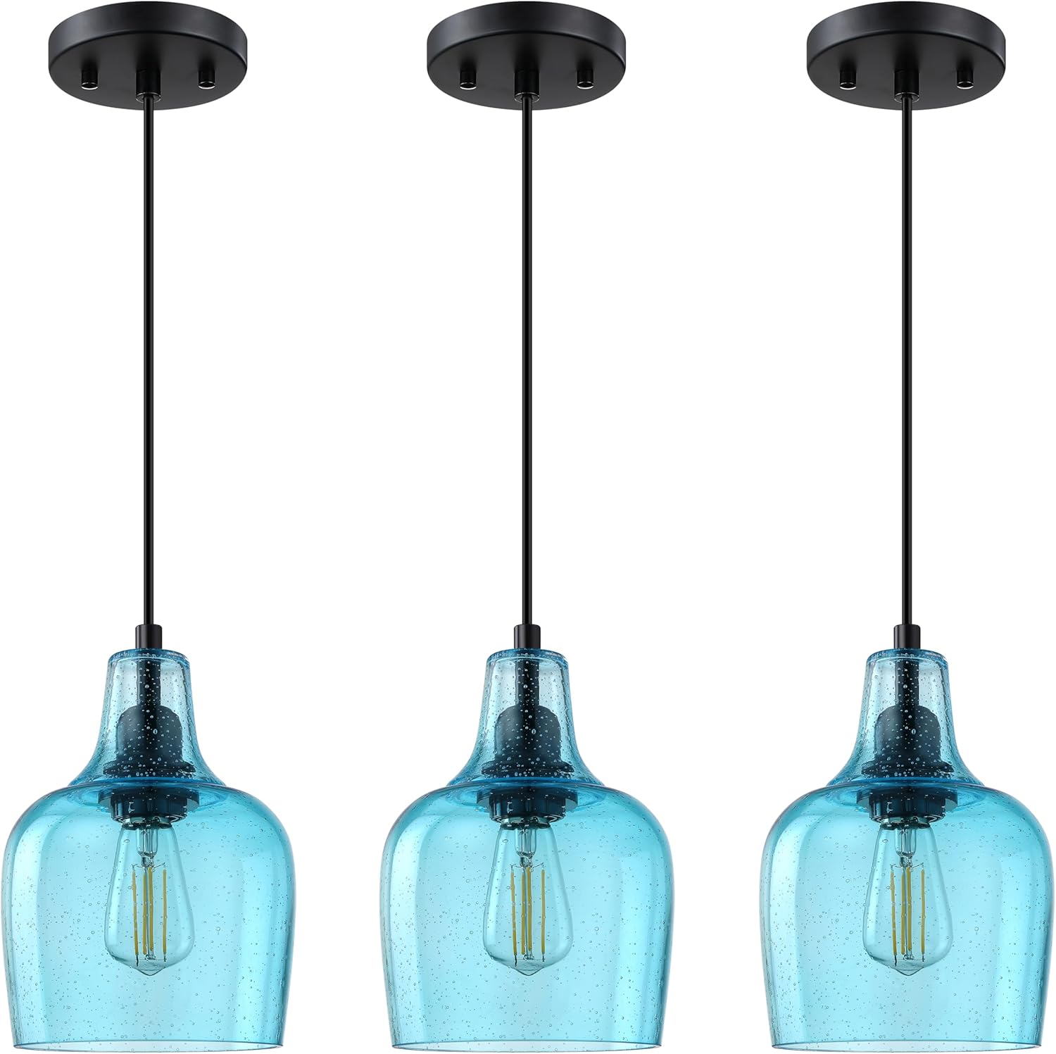 Farmhouse Black Ceiling Light — 1-Light — Dark Blue Glass Black 3 Pack
