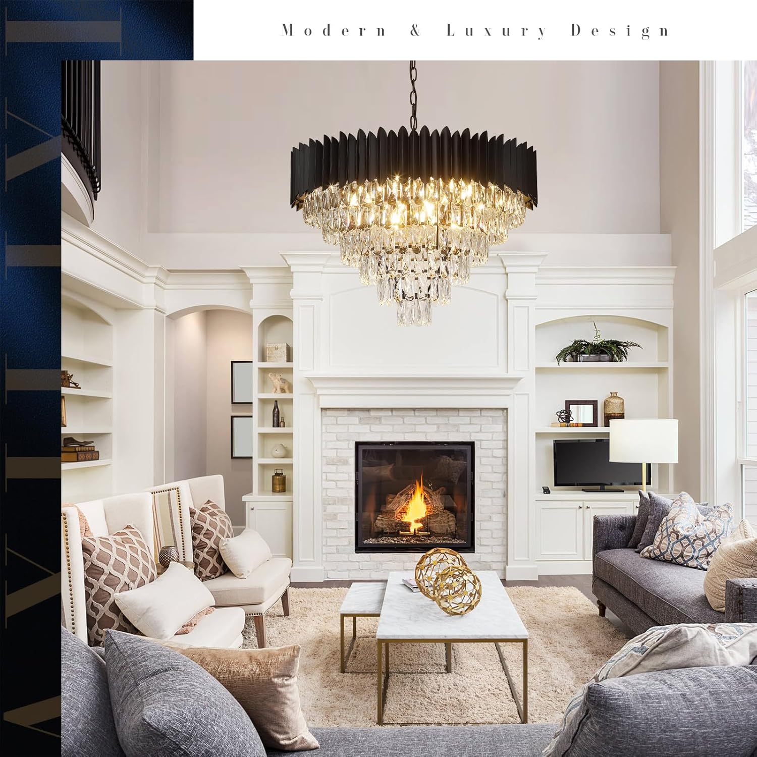 Round Luxe Black Chandelier — 30" - View 5