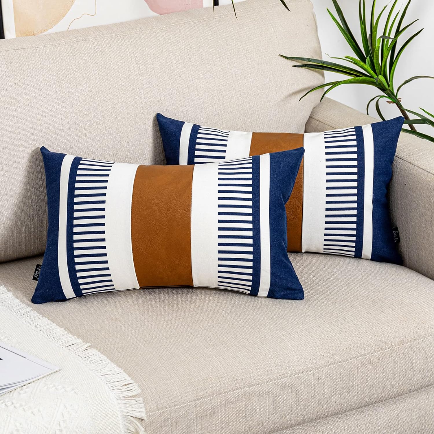 Boho Beige Throw Pillow Cover — 18" — 20" x 12" (Pack of 2)