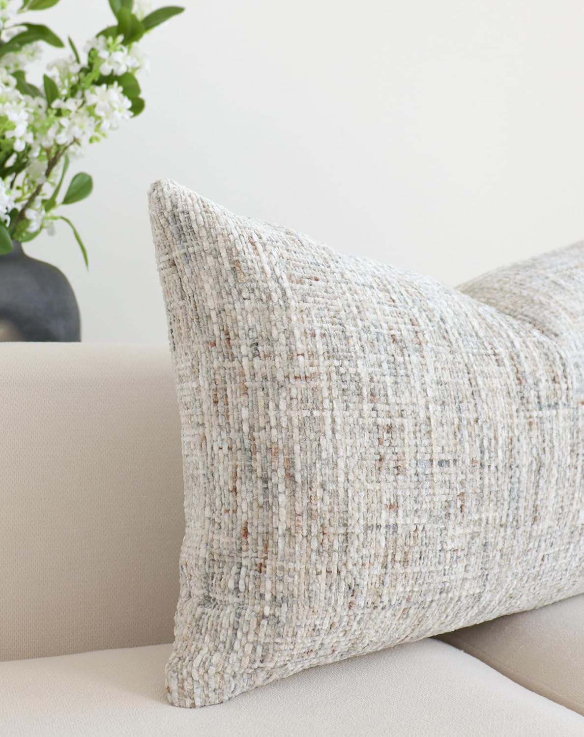 Chenille Boho Beige Throw Pillow Cover — 20" - View 3