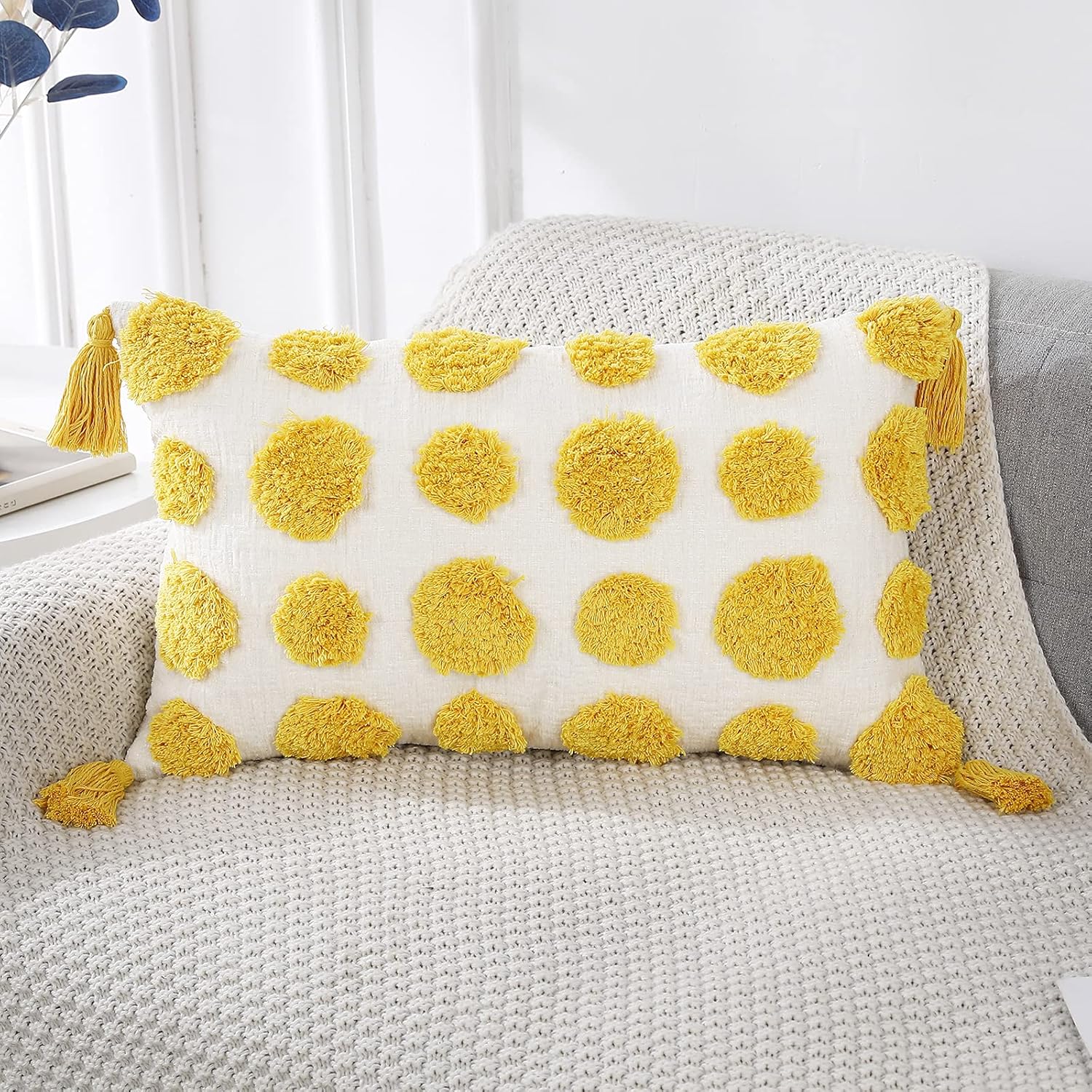 Tufted Boho Black Throw Pillow Cover — 20" — Yellow
