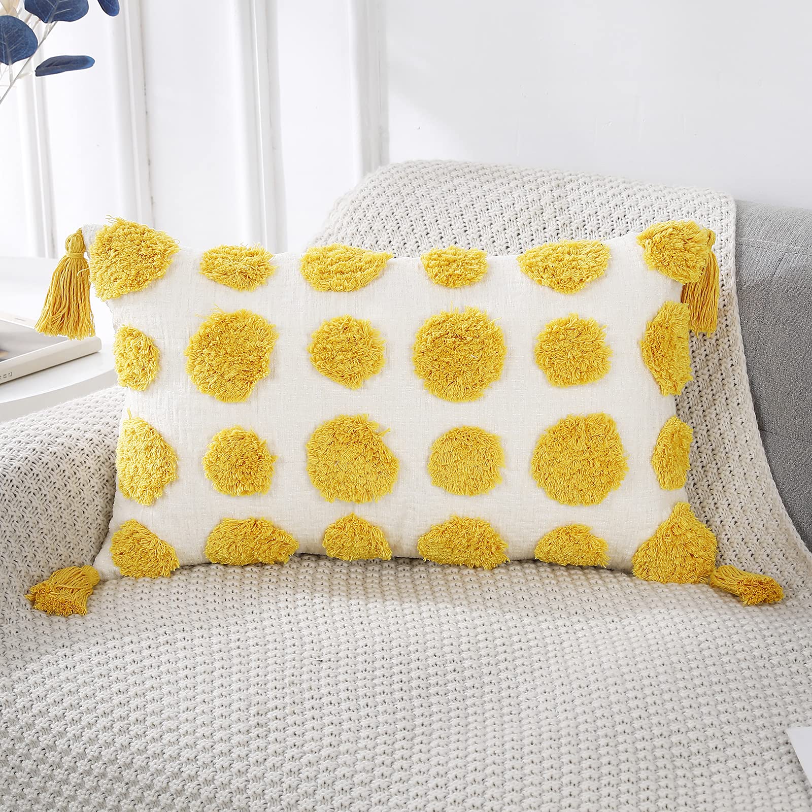 Tufted Boho Black Throw Pillow Cover — 20"