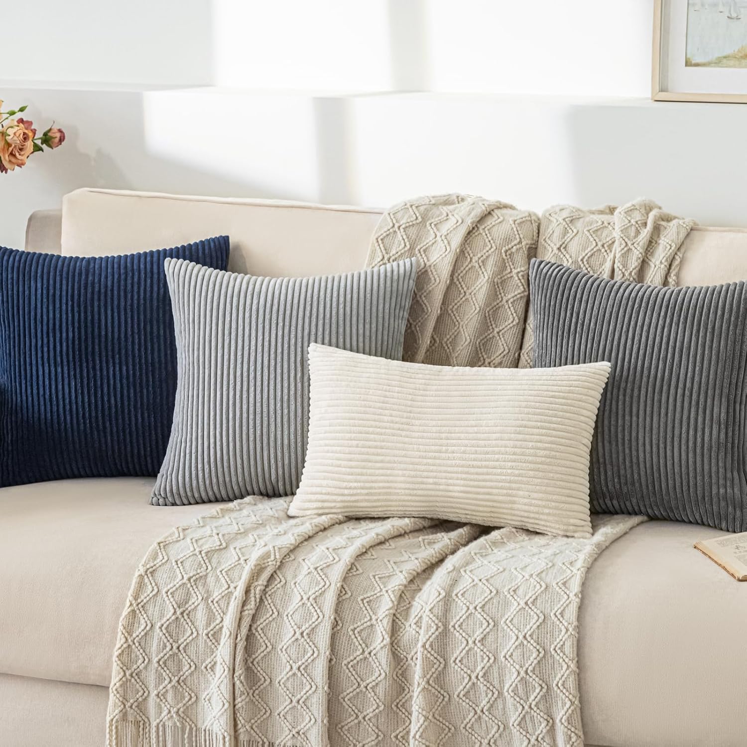 Boho Beige Throw Pillow Cover — 18" - View 9