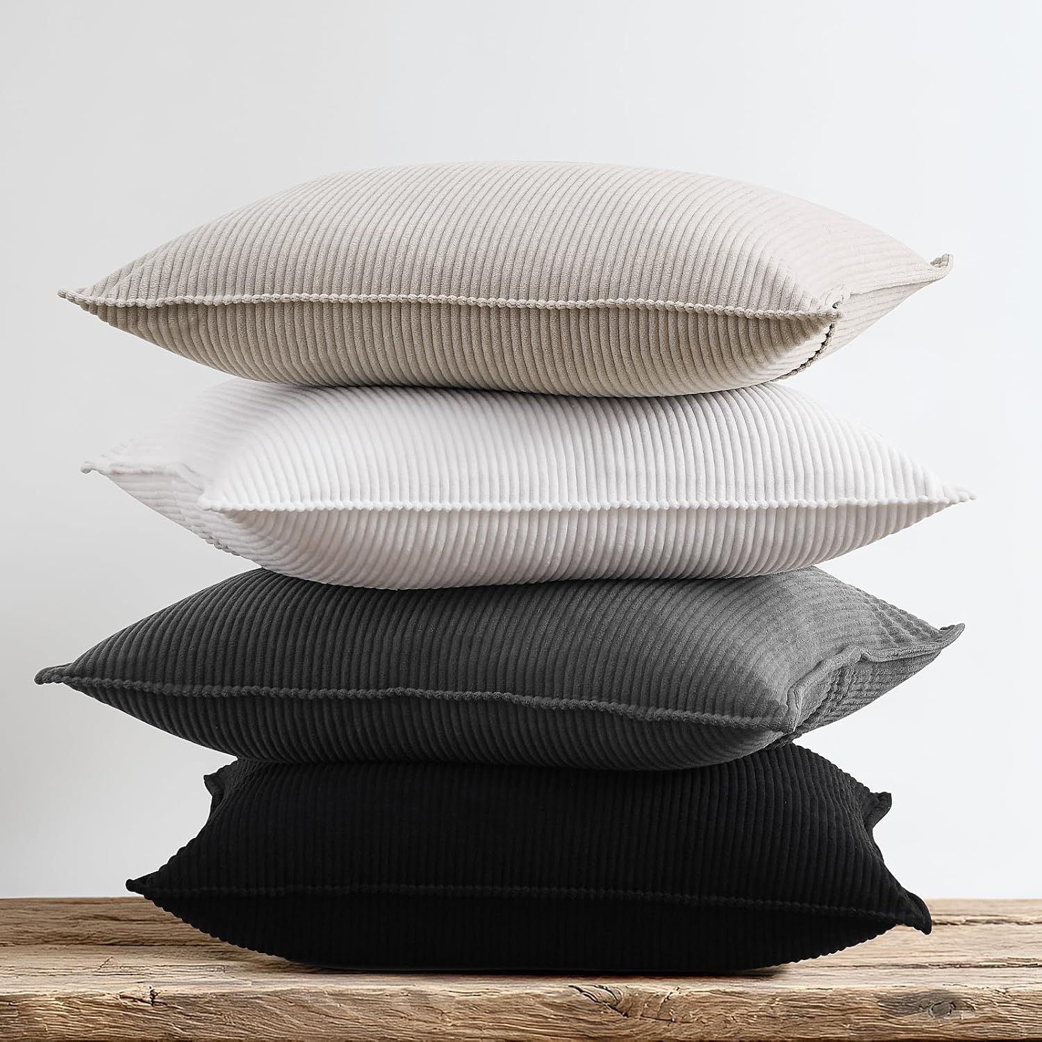 Velvet Boho Beige Throw Pillow Cover — 18" — 16" x 16" (Pack of 4)