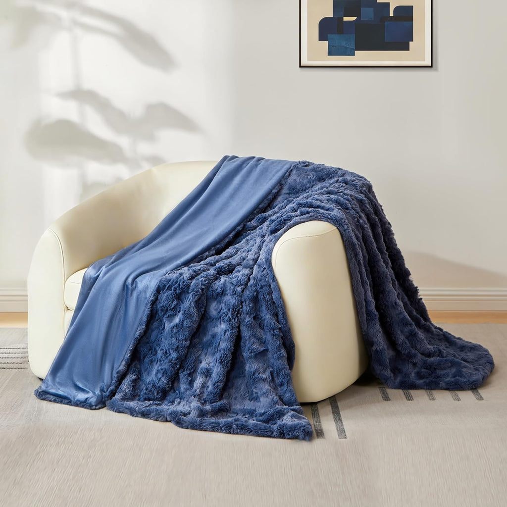 Beige Throw Pillow — 60" — Ⅰ-navy Blue