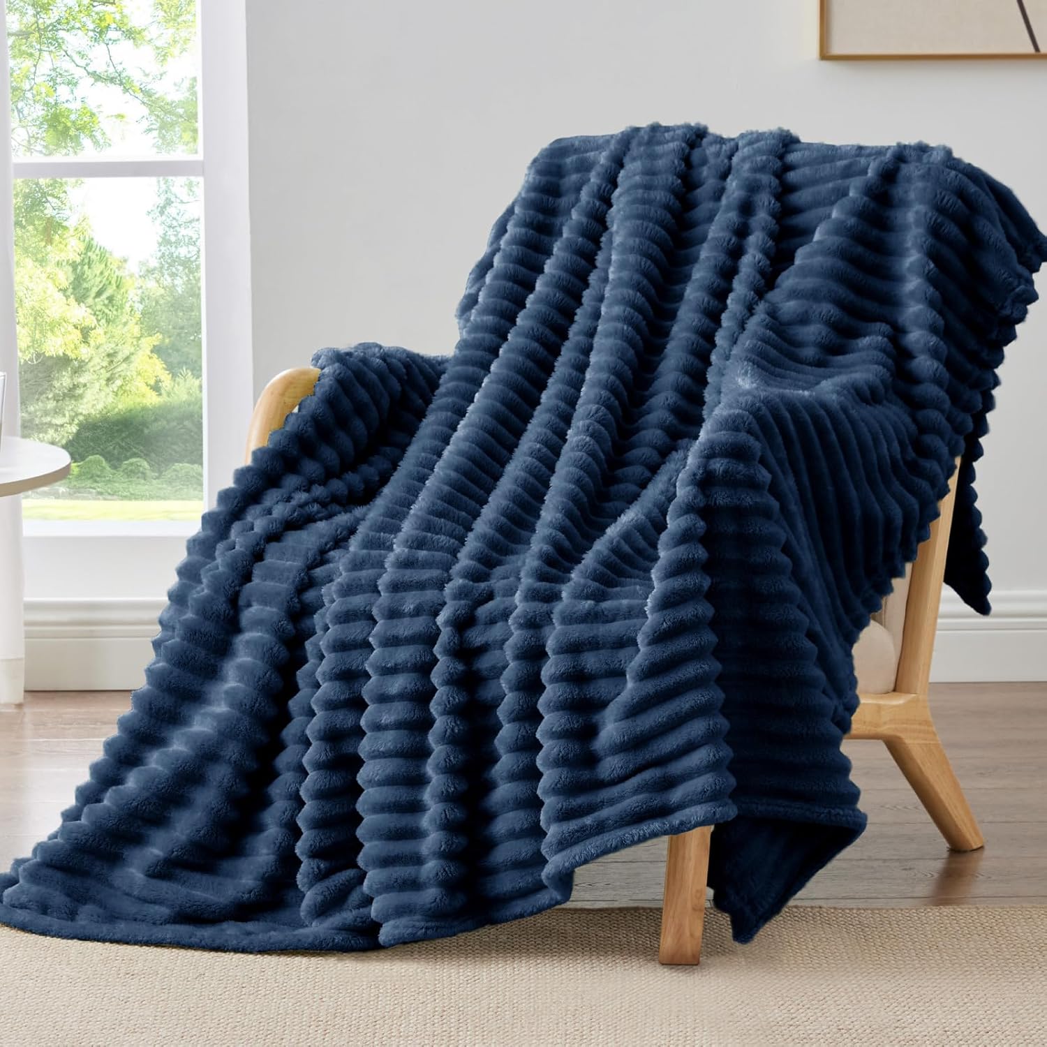 Beige Throw Pillow — 50" — Navy