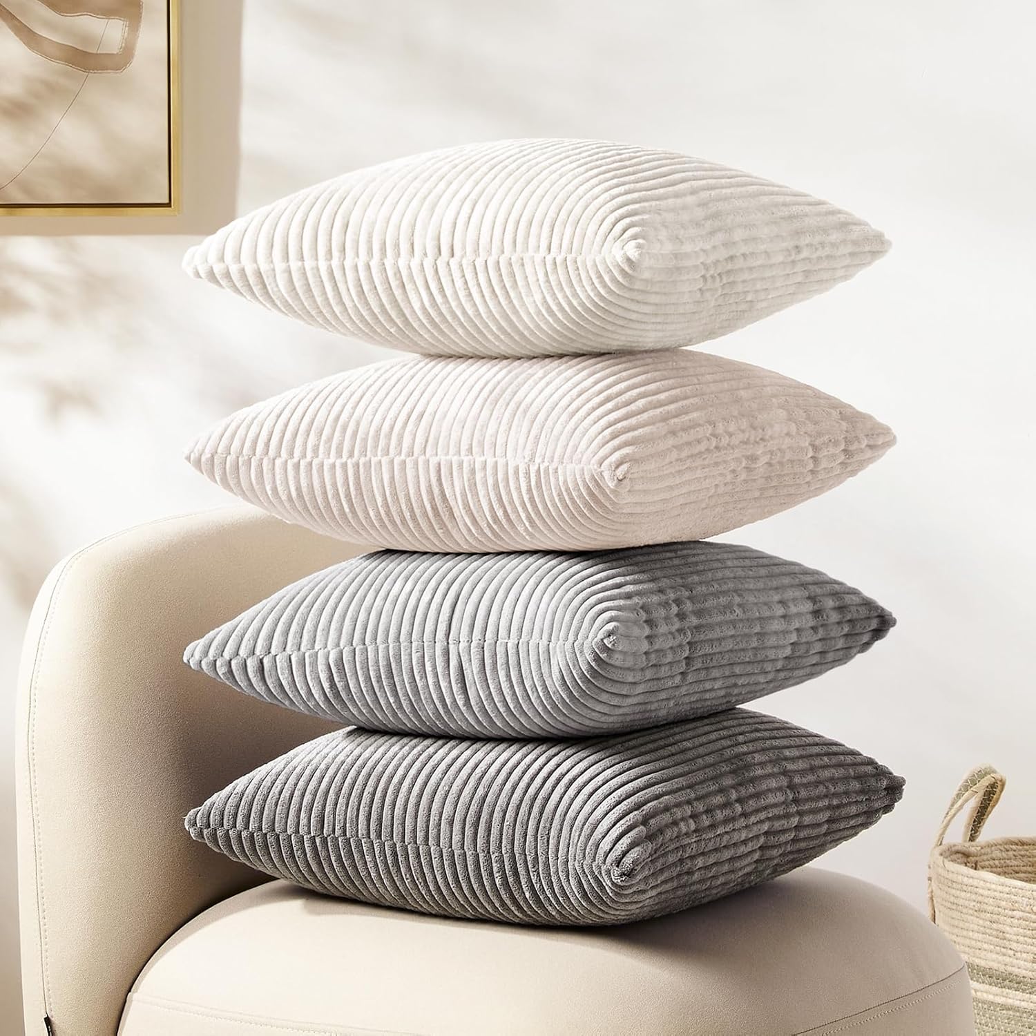 Boho Beige Throw Pillow Cover — 18" — Grey White
