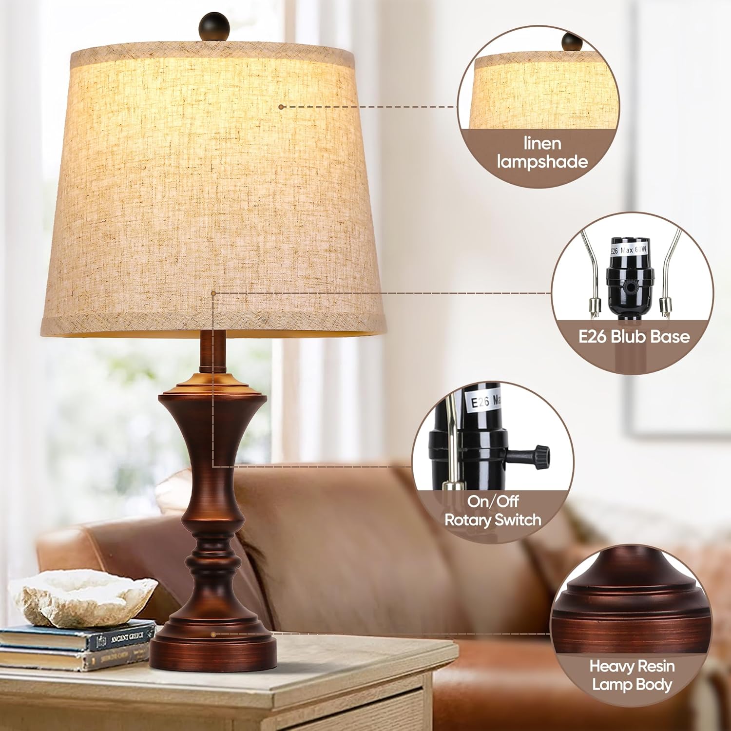 Vintage Farmhouse Black Bedside Lamp — Set of 2 - View 3