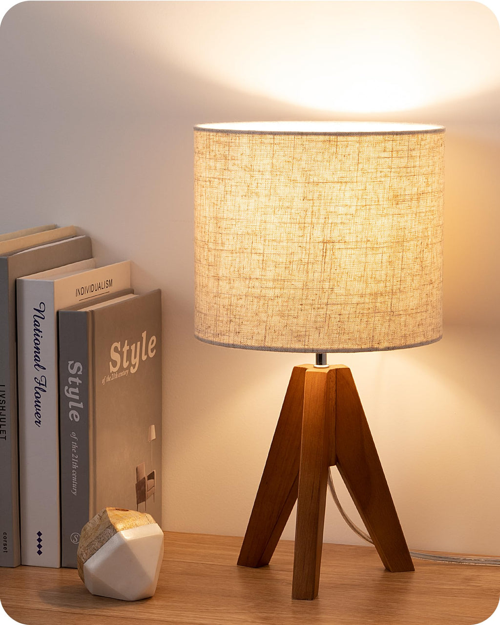 Linen Boho Wood Bedside Lamp — 2"