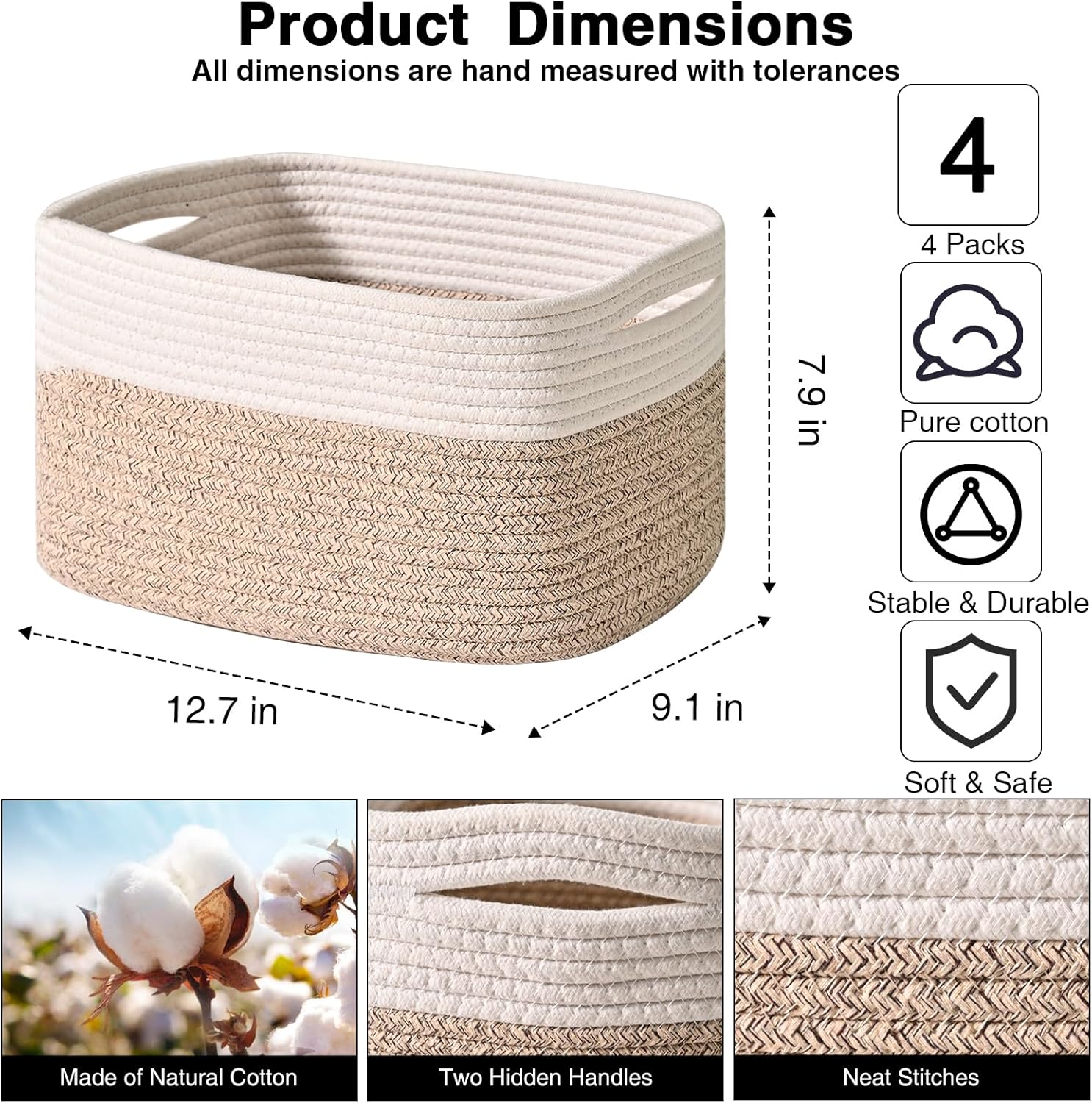Rectangular Boho Black Storage Basket — 12.7" - View 2