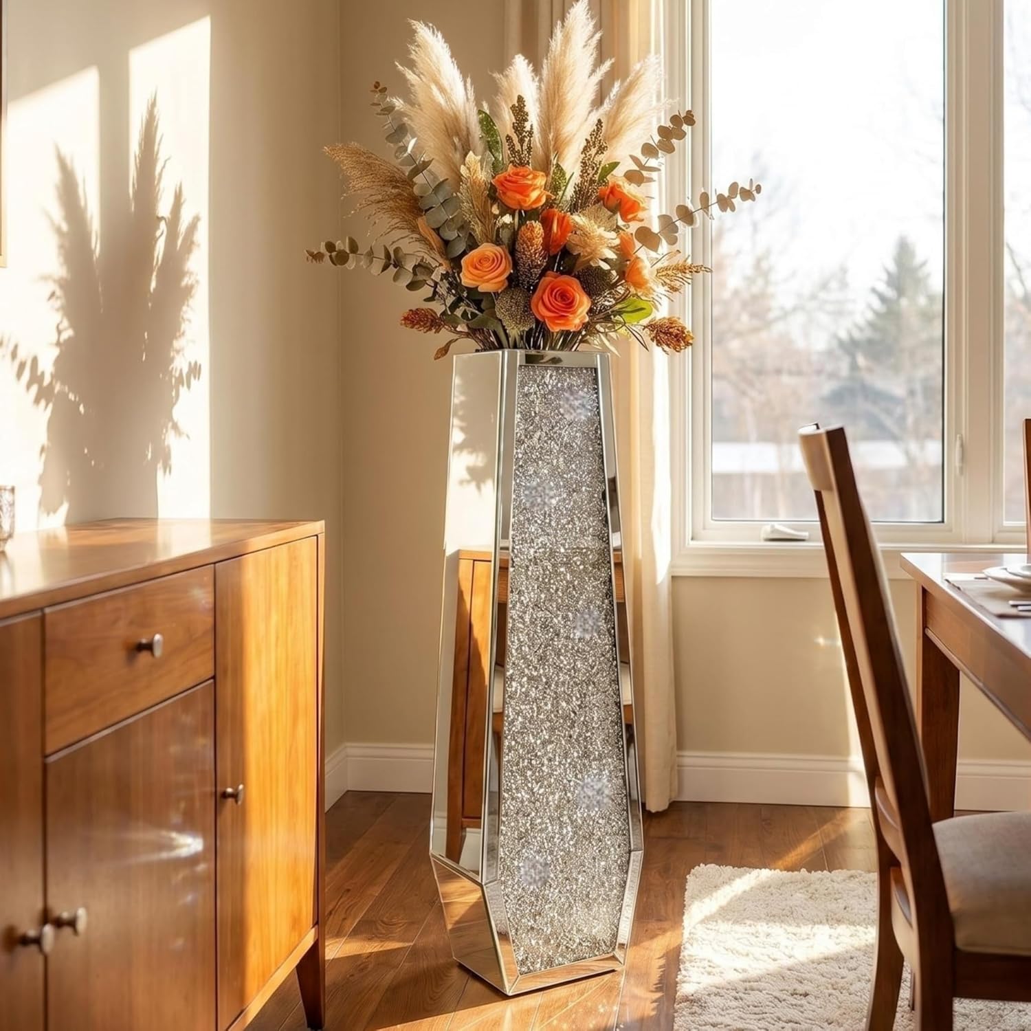 Modern Glass Mirror — 28" — Crushed Diamond:10.6''L X 5.37''W X 36''H