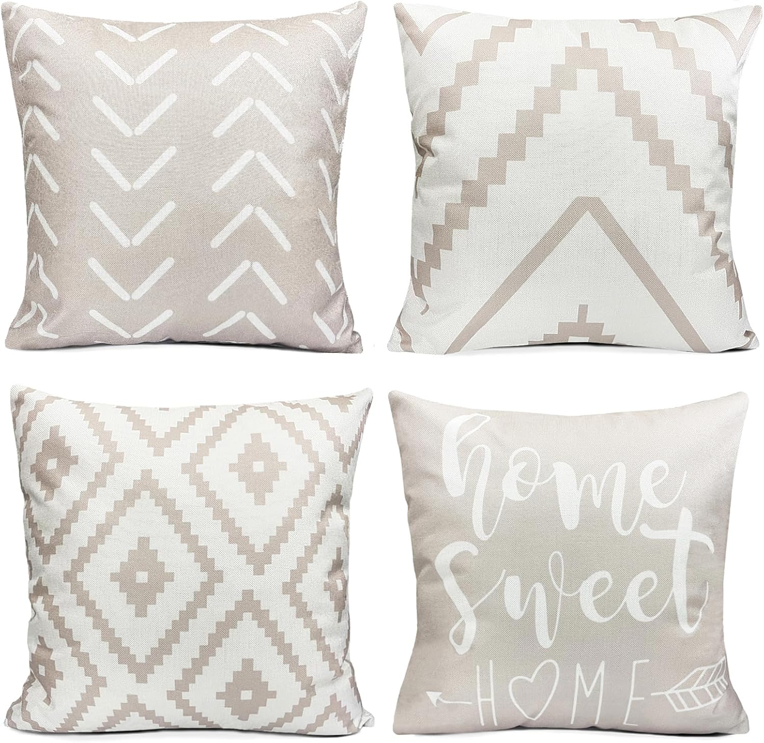 Linen Boho Beige Throw Pillow Cover — 18" — Light Khaki-geometric