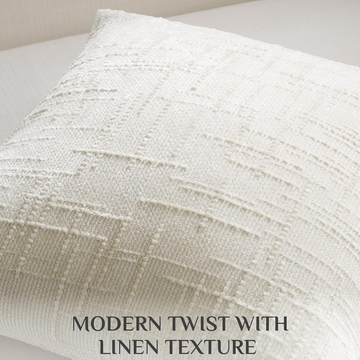Chenille Boho Beige Throw Pillow Cover — 18" - View 2