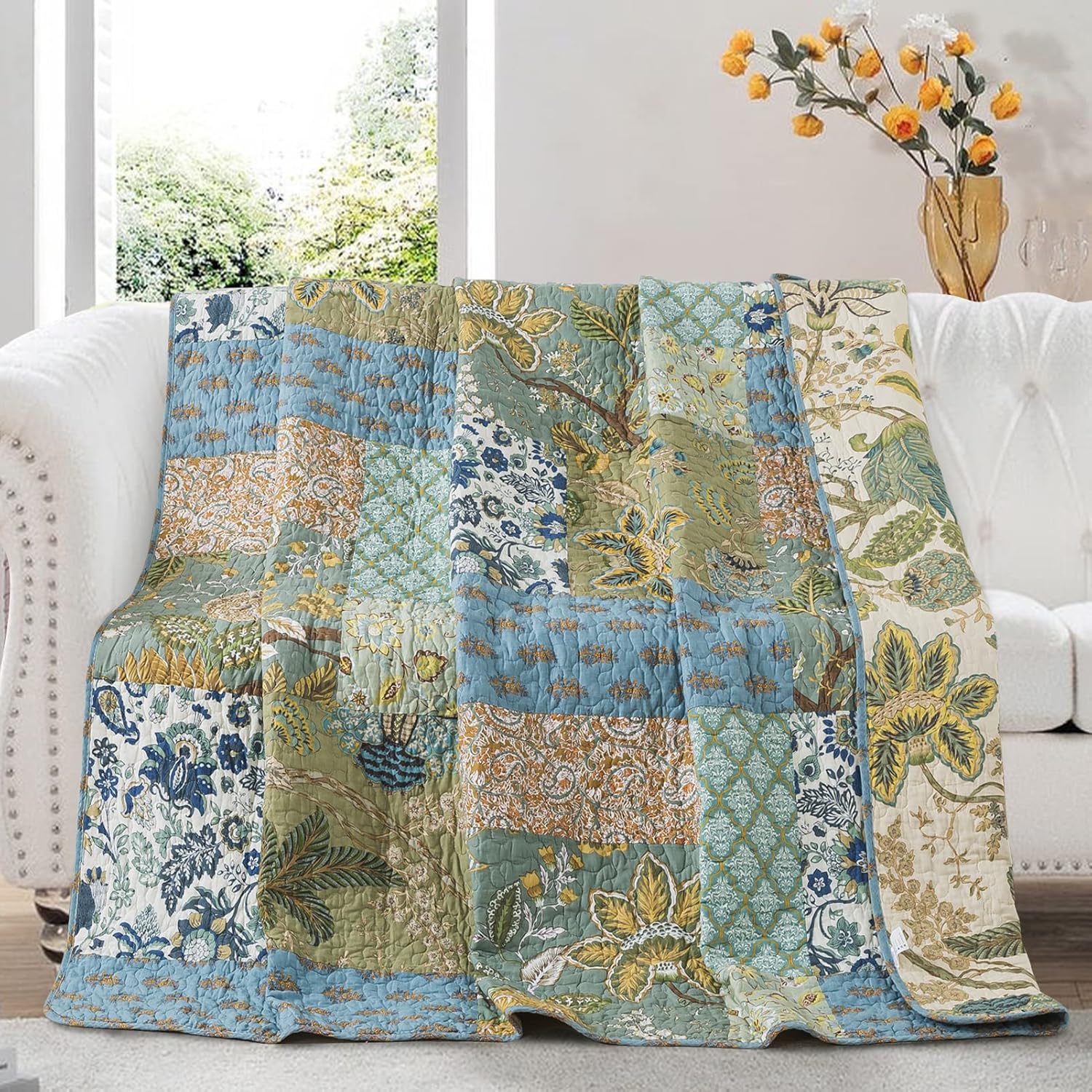Boho Blue Throw Pillow — 78" — Bohemian Floral