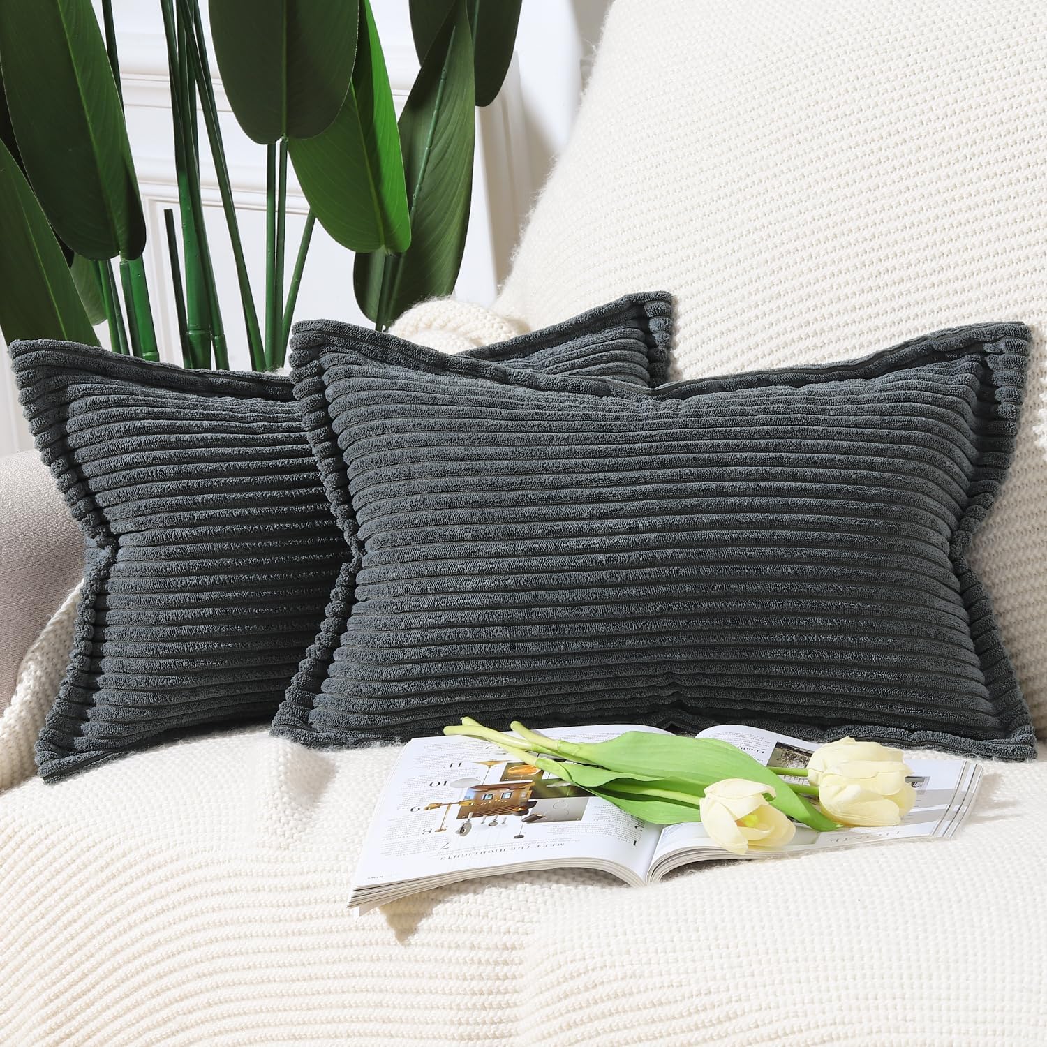 Boho Beige Throw Pillow Cover — 18" — Dark Grey