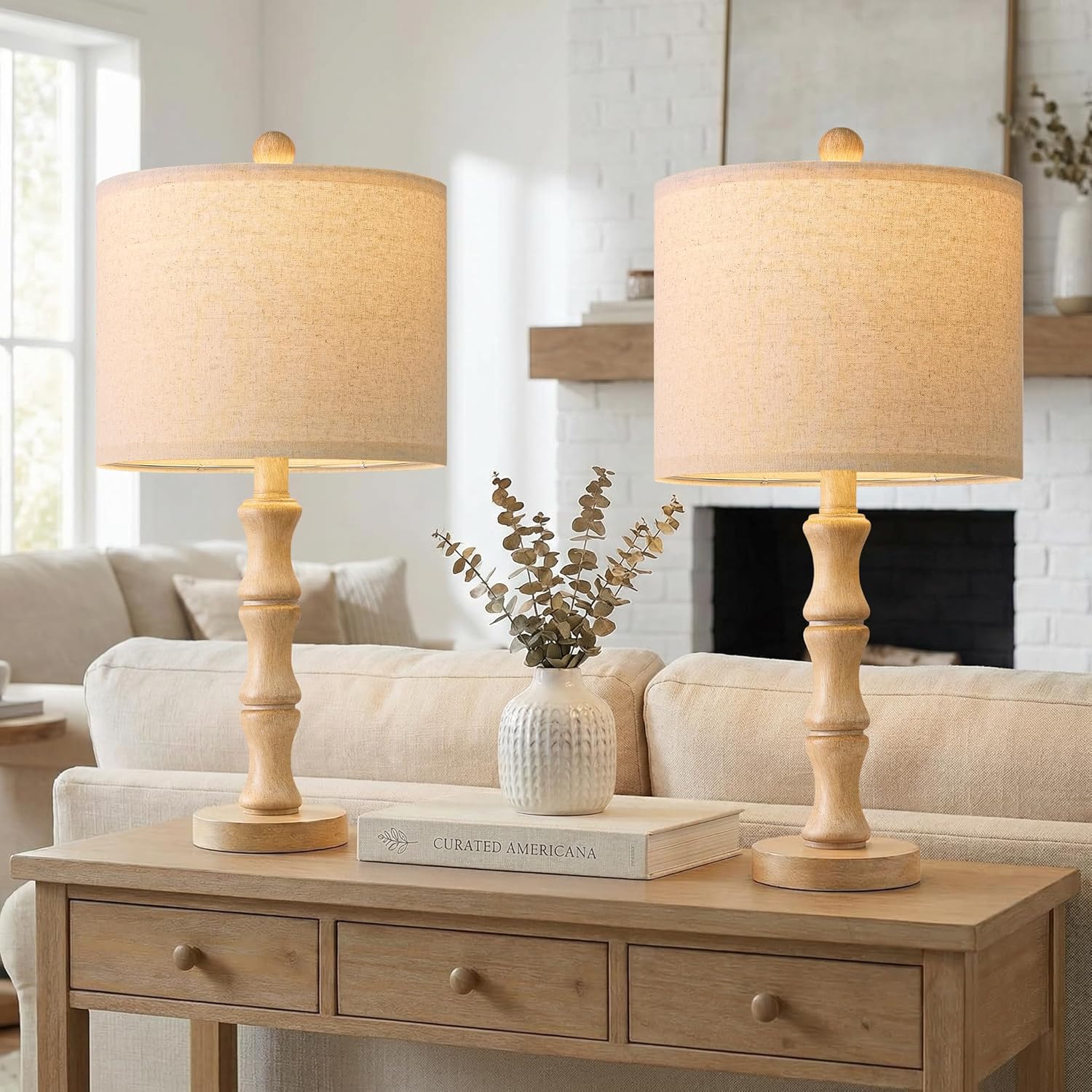 Linen Farmhouse Brown Bedside Lamp — 20.5" — SMALL 20.5"-Burlywood Color